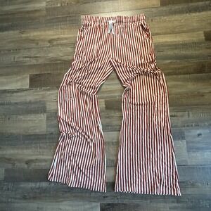 Made By Molly red and white vertical candy-stripe wide-leg lounge/pajama pants
